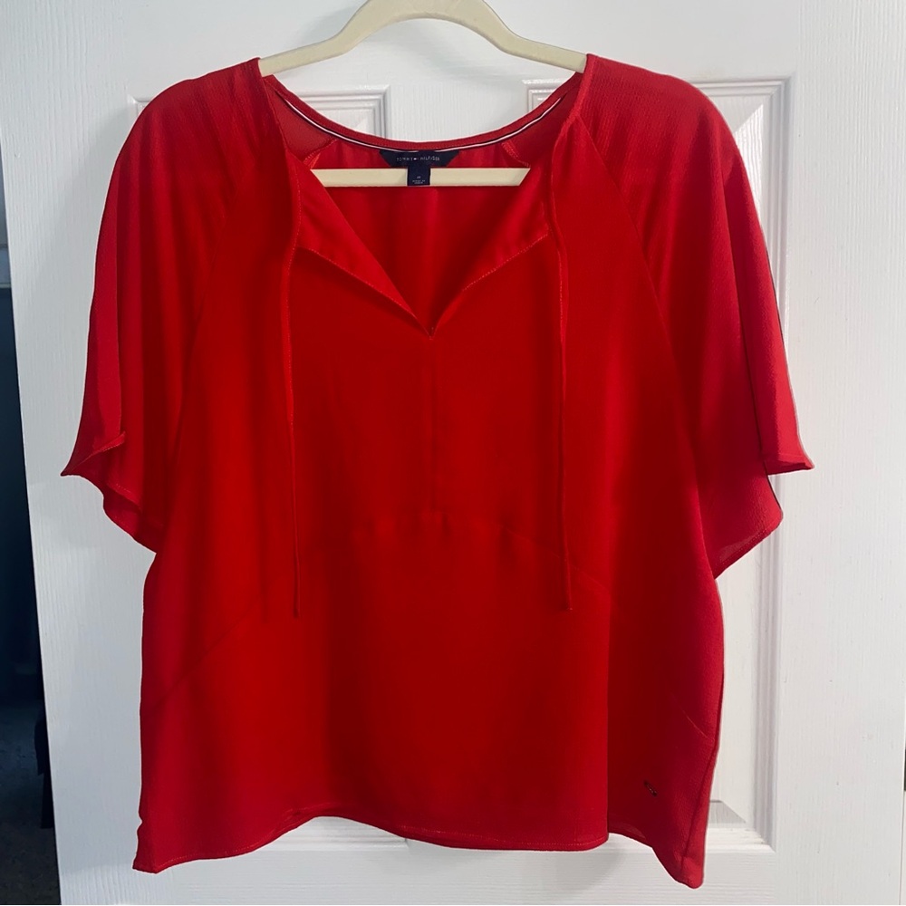 tommy hilfiger blouse red short sleeve medium